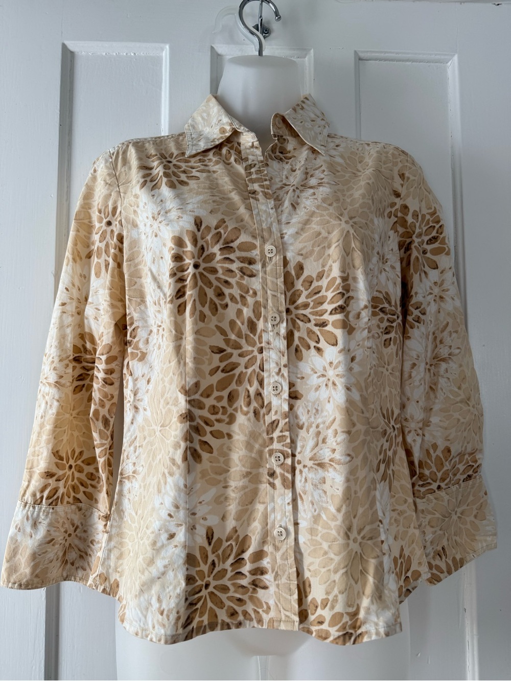 Ann Taylor Beige Floral Button-Down Shirt